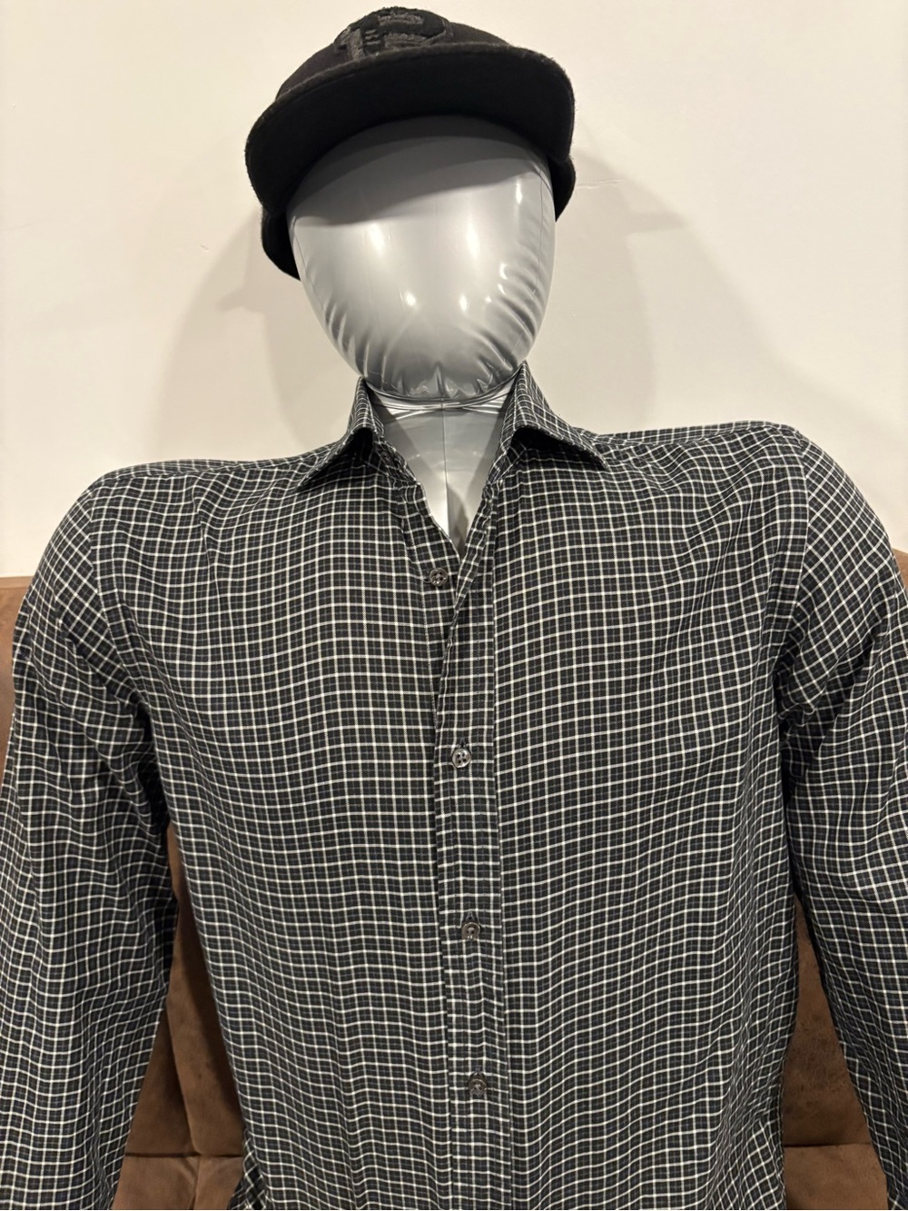 Ralph Lauren Black and White Windowpane Button-Down Shirt Black Label size 15